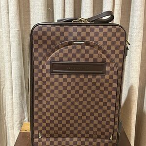 Louis Vuitton Brown Luggage & Travel Bag with Checkered Design